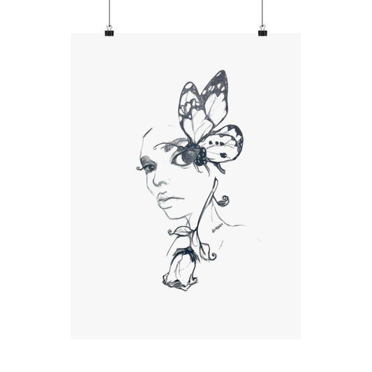 Matte Vertical Posters - Butterfly Rose Girl